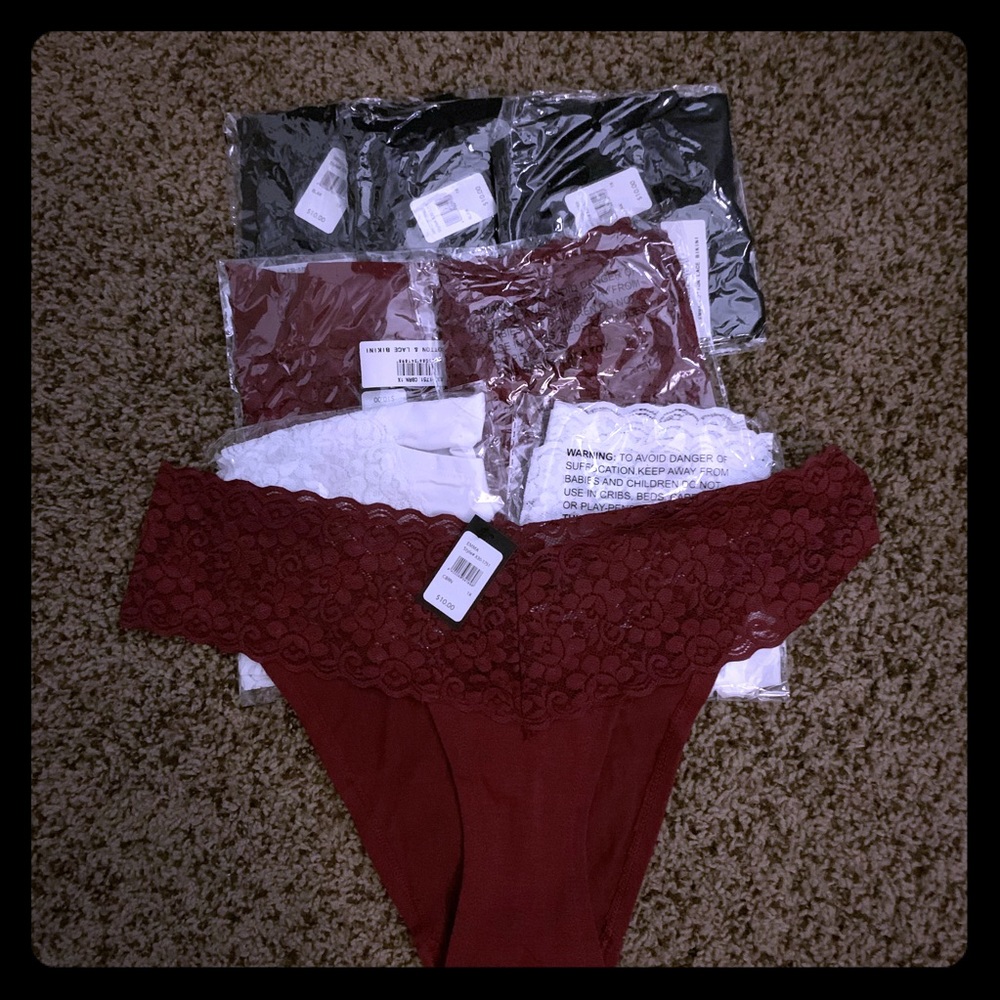 Frederick’s Emma Cotton Lace Bikinis -8 pair